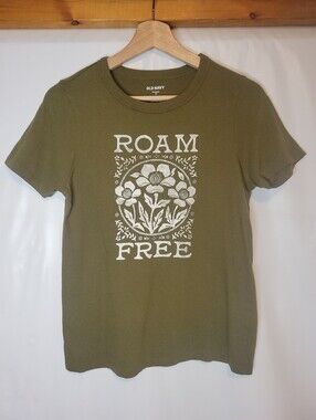Old Navy Olive Green 'Roam Free' Floral Graphic Tee